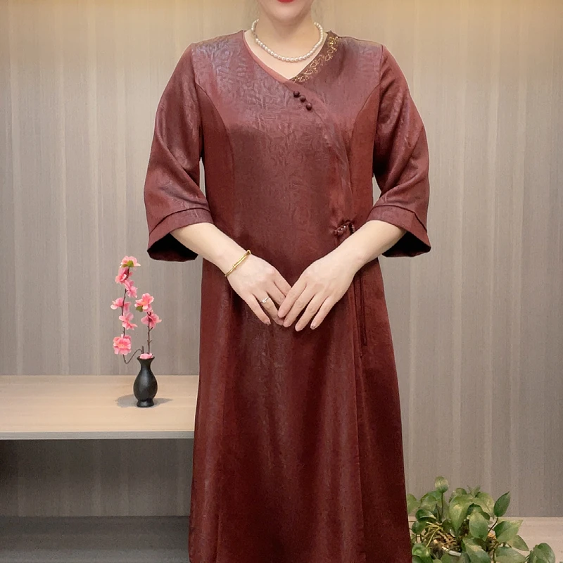 8579夏季时尚中长款中袖气质透气连衣裙中老年服装精品清凉妈妈装