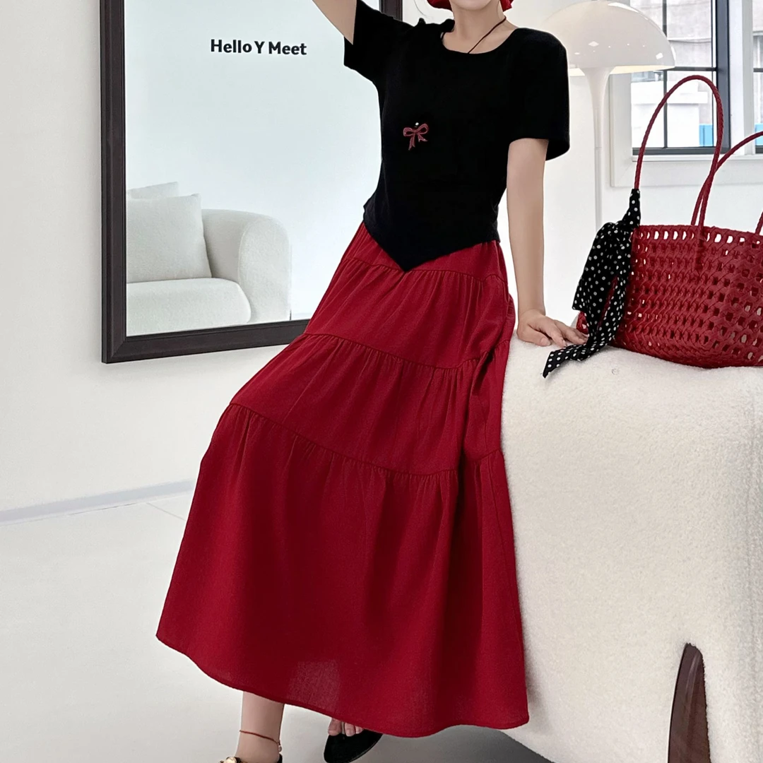 时尚套装女夏季新款不规则T恤+高腰半身裙两件套#690