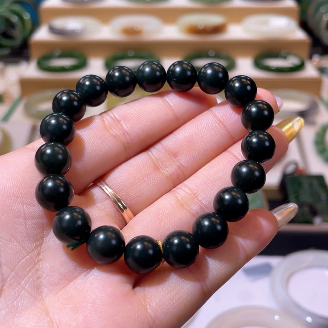 和田玉高品塔青手串未镶嵌