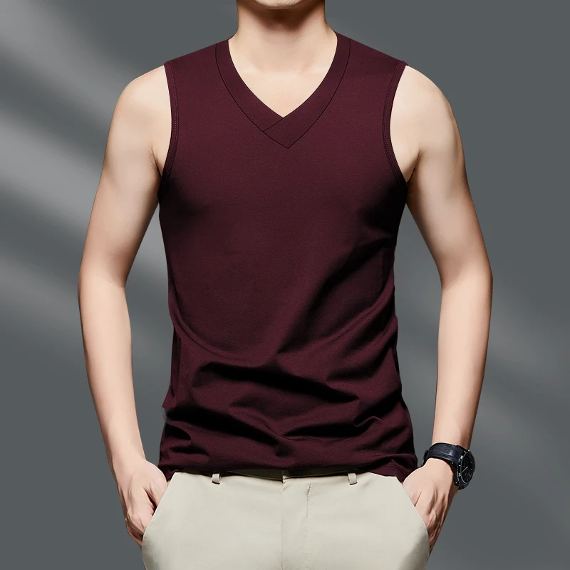 莫代尔棉背心男V领夏季新款篮球健身跨栏运动坎肩速干冰丝无袖t恤