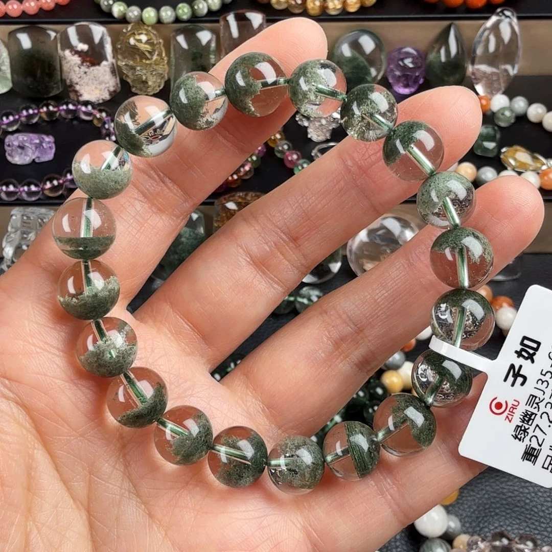水晶手链未镶嵌天然绿幽灵聚宝盆