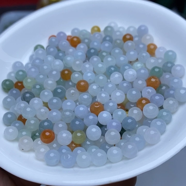 翡翠未镶嵌手链卡5.7冰透三彩33个单圈