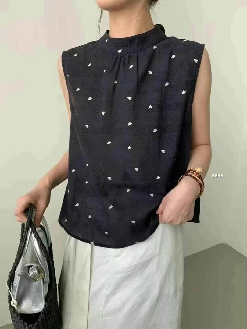 夏季爆款波点短袖无袖上衣百搭外穿显瘦女装