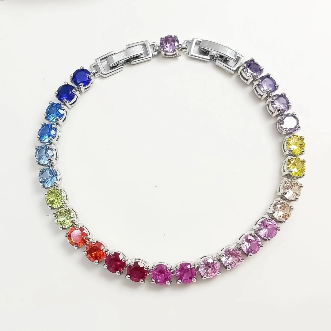 铜合金合成锆石手链 多彩设计款彩虹多色高级感手链约18cm K186