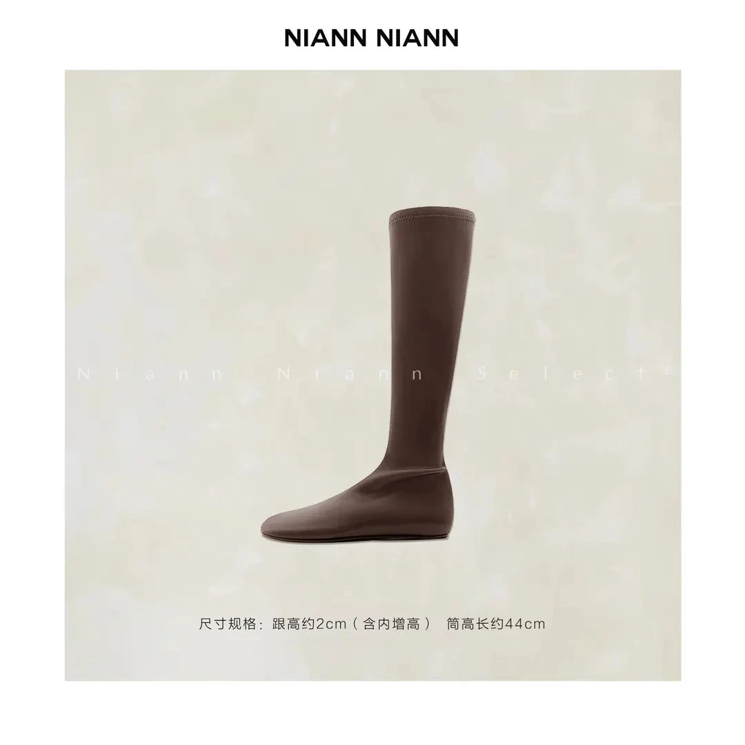 NiannNiann 新品高级气质澳洲进口弹力羊皮高筒弹力靴15843