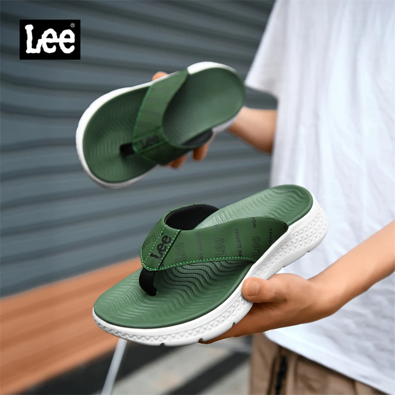 Lee夏季耐磨凉拖男子户外休闲绿色人字拖软底舒适防滑沙滩鞋拖鞋