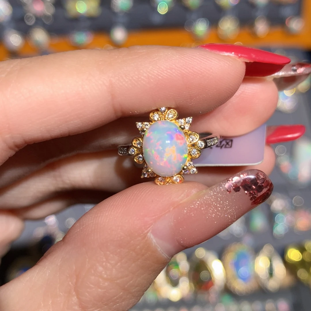 银S925镶嵌欧泊欧泊戒指y