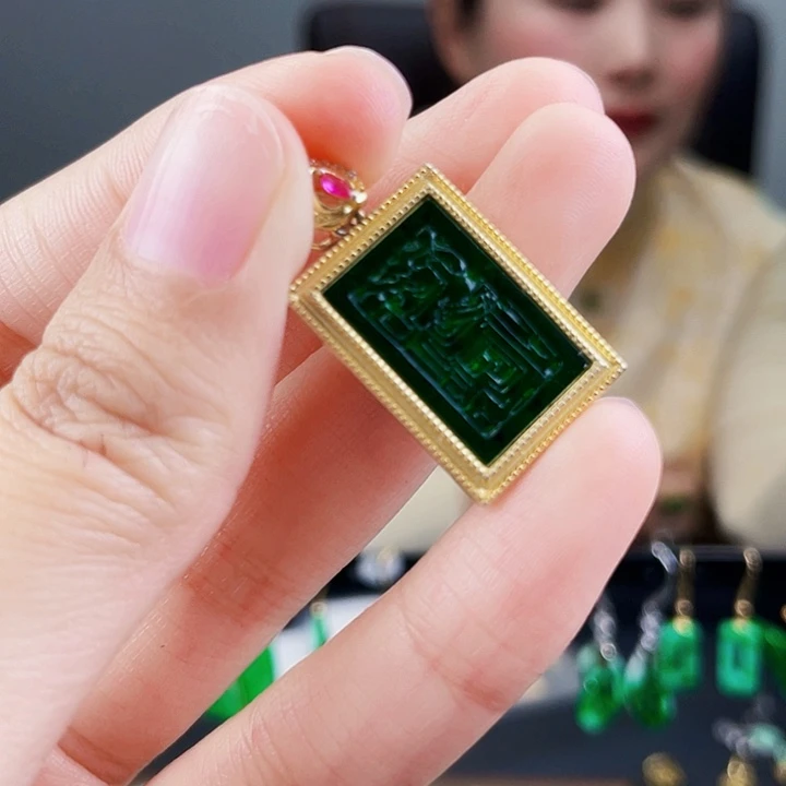 翡翠颈饰银S925镶嵌饰品