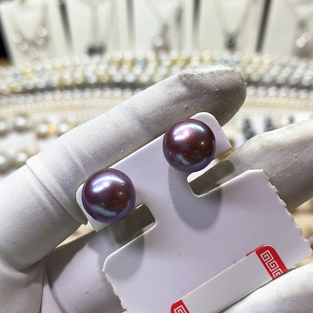 淡水珍珠银S925镶嵌耳饰10-11妖孽紫