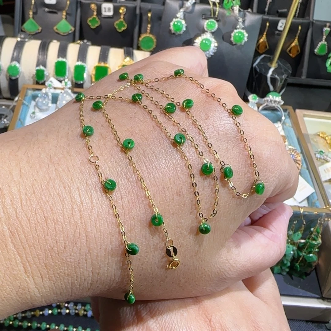 翡翠18K金镶嵌颈饰满天星45cm