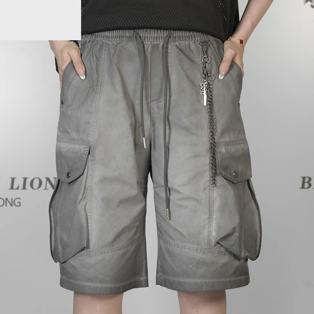 2025H·K美狮潮牌时尚夏季工装港风抽绳百搭水洗休闲短裤