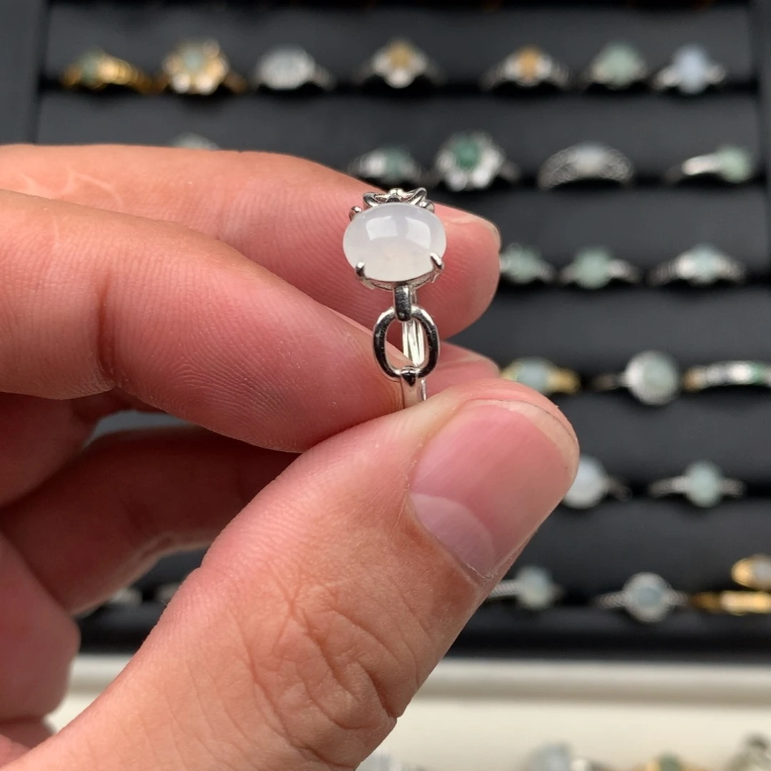 ༨***宝翡翠银S925镶嵌戒圈823