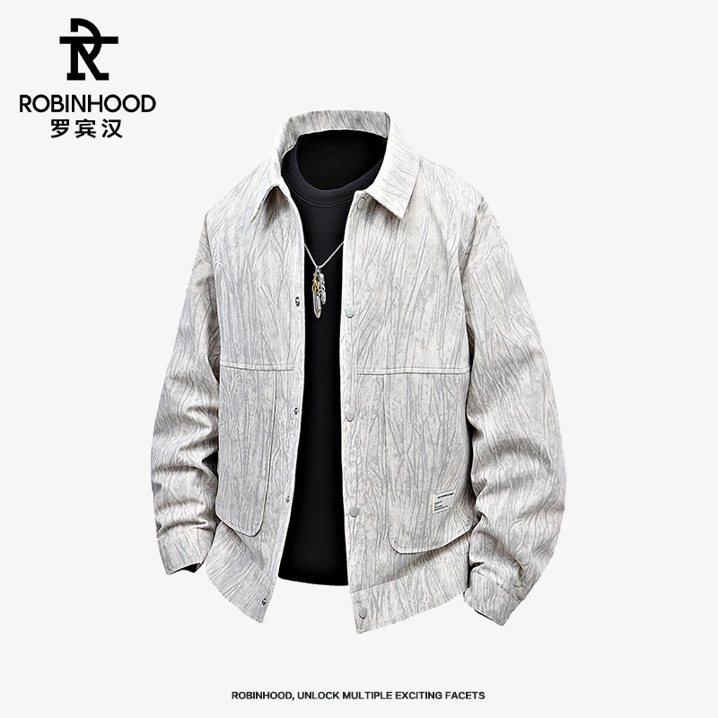 罗宾汉严选春季潮牌扎染夹克男士痞帅宽松百搭大码设计感翻领外套