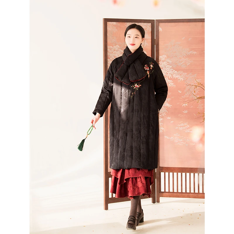 蘭襟【星辰之行】重工刺绣鹅绒服复古新中式中长款羽绒服女送围脖