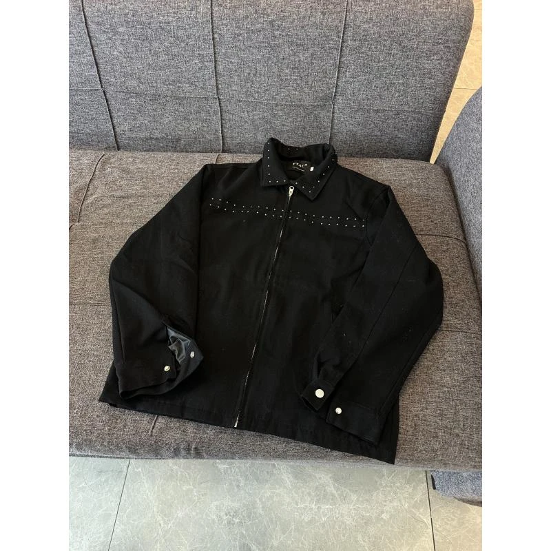 Z24 美式复古潮牌铆钉黑色牛仔外套男女春季潮牌痞帅夹克