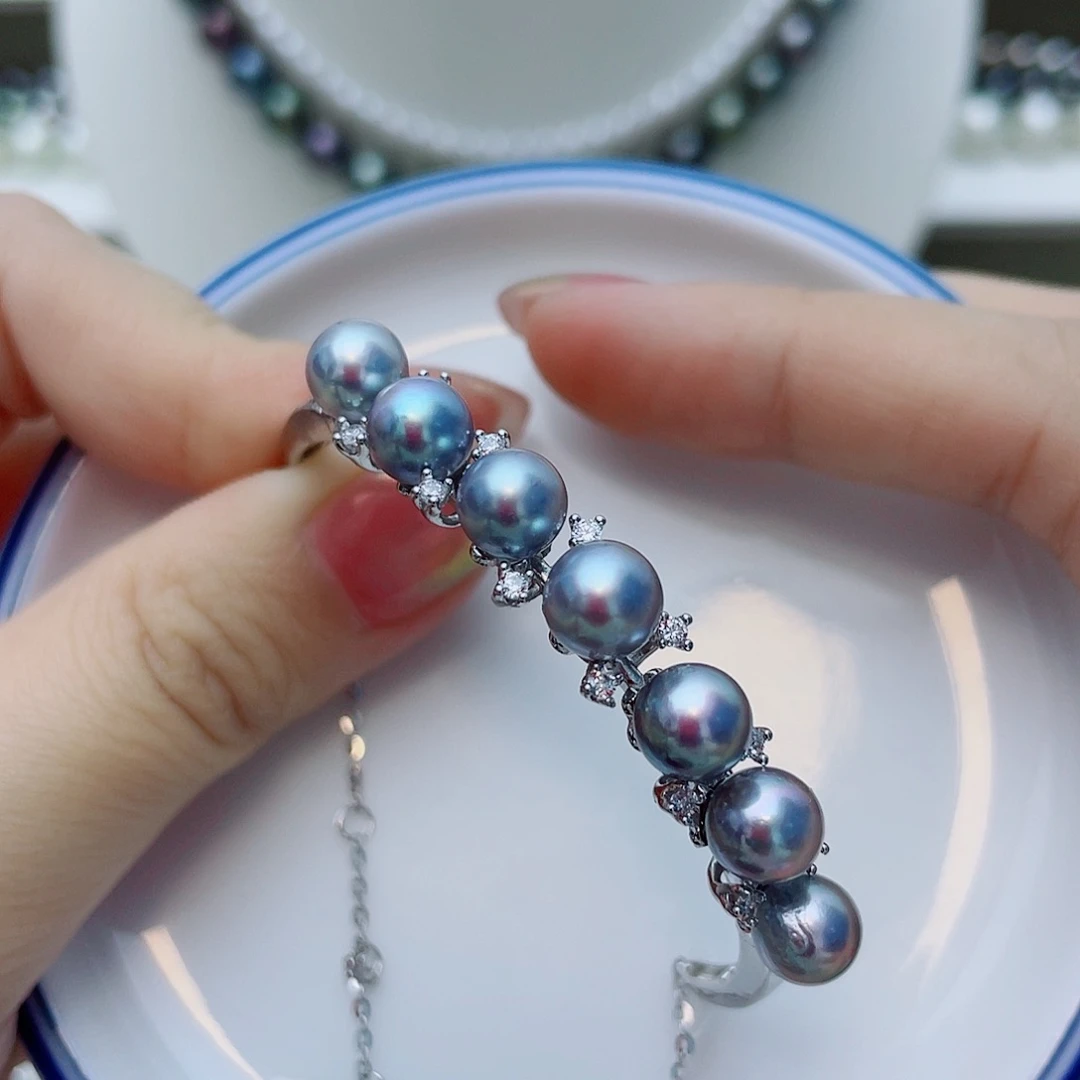 海水珍珠银S925镶嵌手镯w4