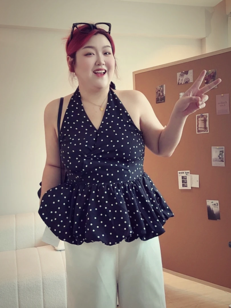 【胖大瓜专属】【运补6-10】法式波点挂脖露背小吊带设计感v领开衫