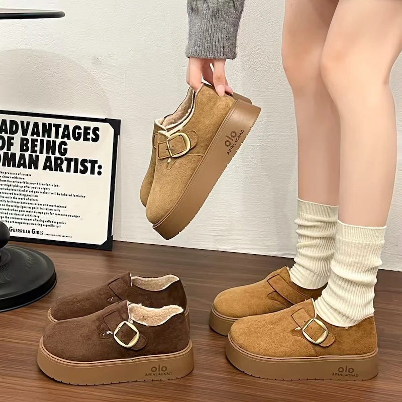 牛皮勃肯鞋女秋冬时尚穿搭增高厚底一脚蹬复古女款鞋1-99