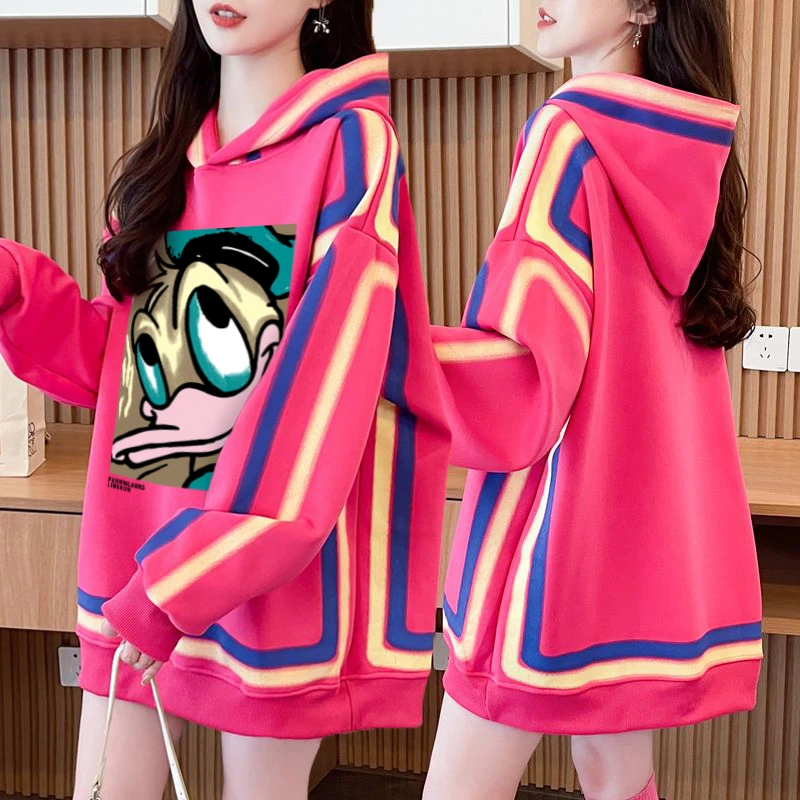 卡通印花连帽薄款卫衣女春秋新款韩版宽松百搭慵懒风休闲减龄上衣
