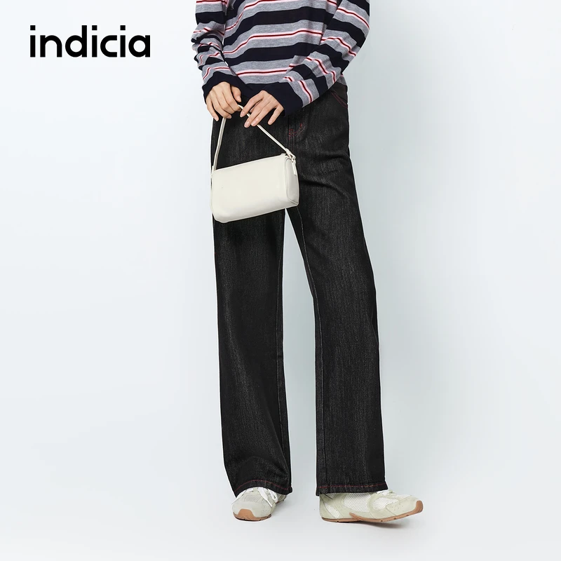 indicia标记25秋新款直筒撞色缝线阔腿原色牛仔裤美式L2C5NK164