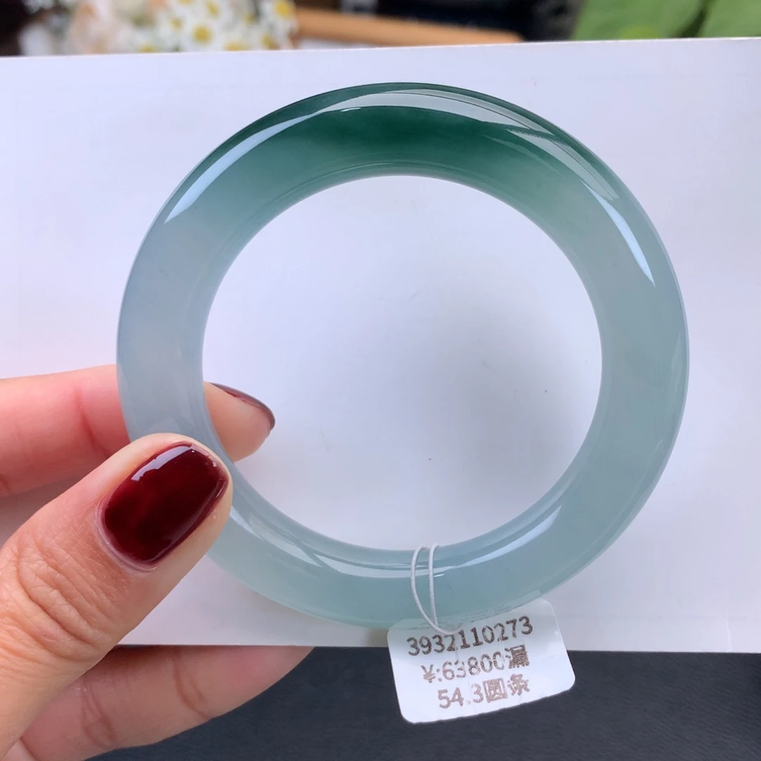 翡翠手镯未镶嵌冰胶深蓝半山水圆条手镯