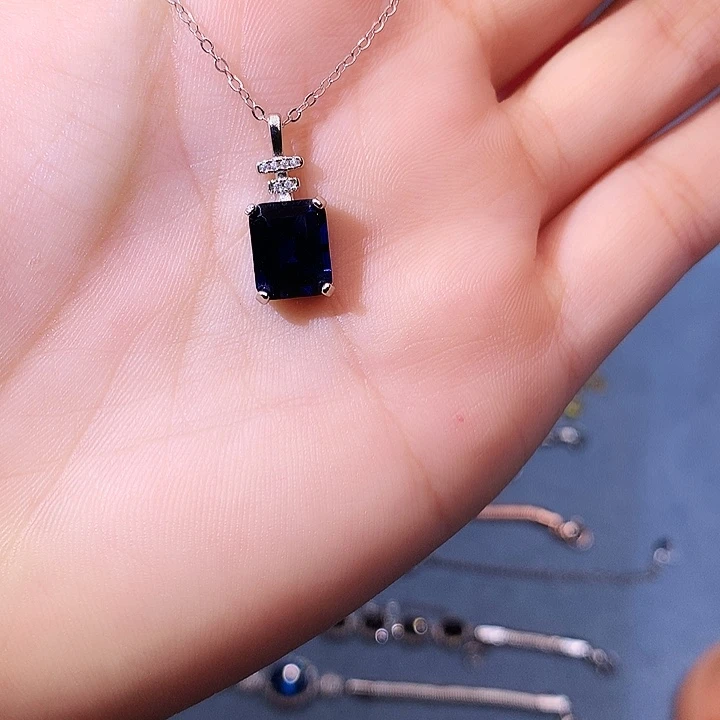 蓝宝石吊坠(赠链)银S925镶嵌