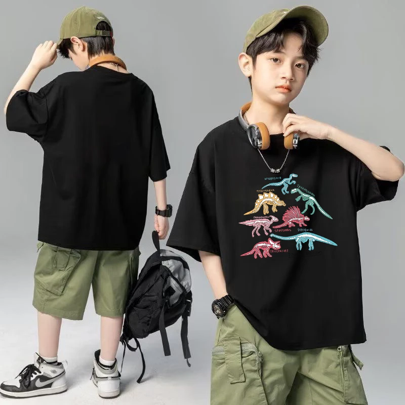 【100%纯棉】T恤韩版男孩短袖圆领男恐龙童装夏季宽松版A类潮流