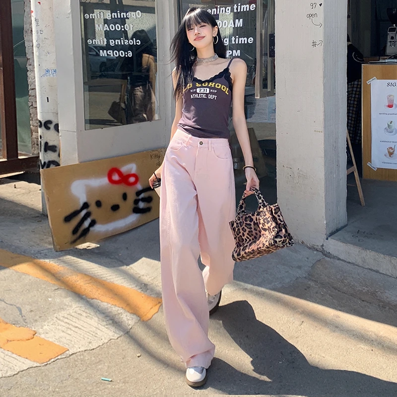 复古港风高腰四季白色牛仔裤外穿薄款裤子夏季休闲宽松