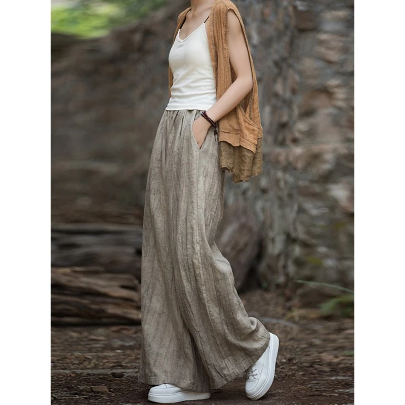 禅意扎染直筒长裤子2025年春秋季新款文艺范女装宽松百搭阔腿裤