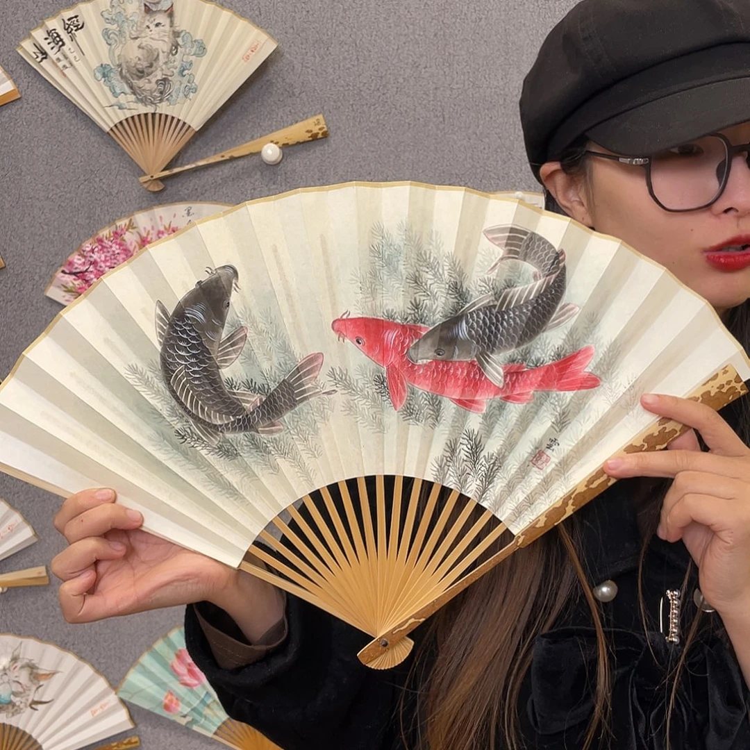 书法95寸梅妃-纯手绘-文玩扇骨（默认粘好）