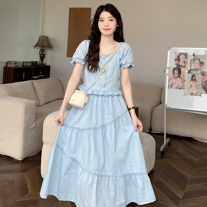 【现货~拍下上衣+裙子】泡泡袖衬衫搭配高腰显瘦半身裙女两件套