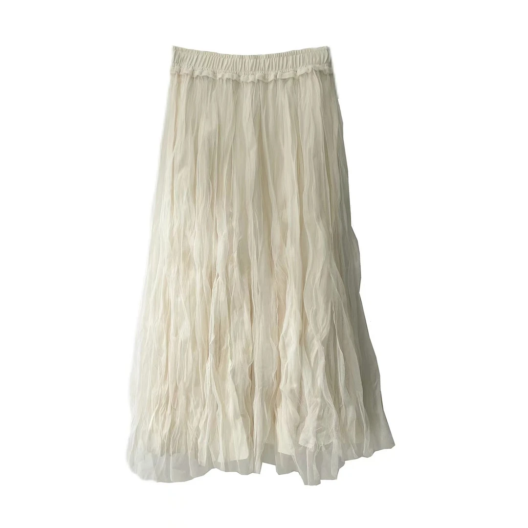 【苏灿】夏季仙裙百搭夏季百褶显瘦气质不规则褶皱休闲半身裙高腰