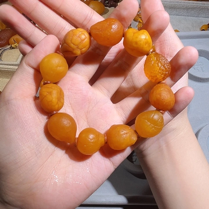 钢***神手链琥珀未镶嵌蜜蜡海漂手串