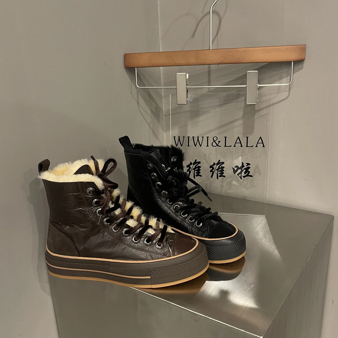 【维维啦】AW冬款皮毛一体高帮板鞋毛里厚底雪地靴6997-1