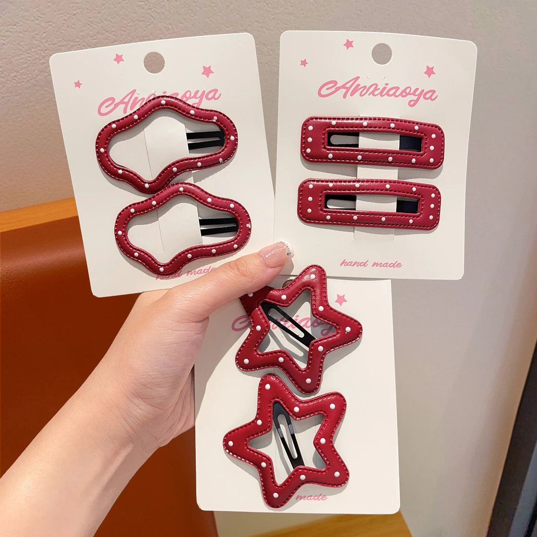 女童波点碎发夹红色系甜美星星发卡bb夹小女孩侧边刘海夹儿童头饰