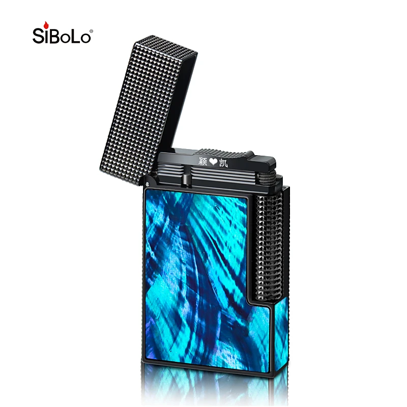 SiBoLo/仕保罗【海洋之心】四面彩贝朗声打火机充气高档侧滑点火