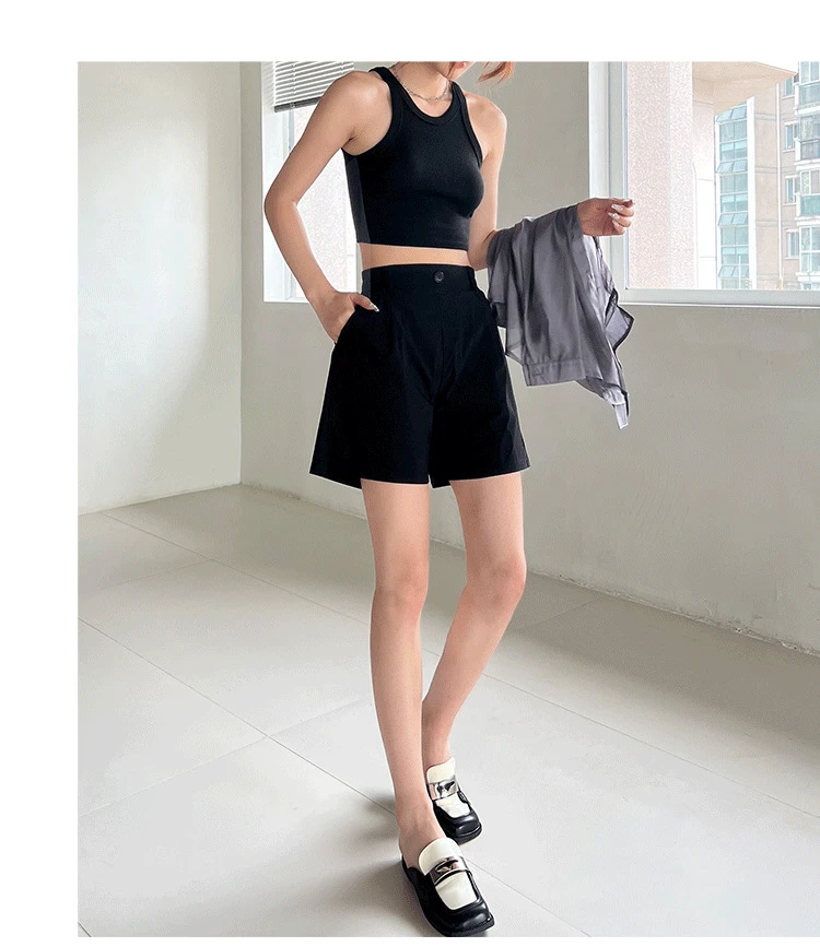 休闲短裤夏季新款高腰A字阔腿裤休闲西装工装腰带短裤外穿505
