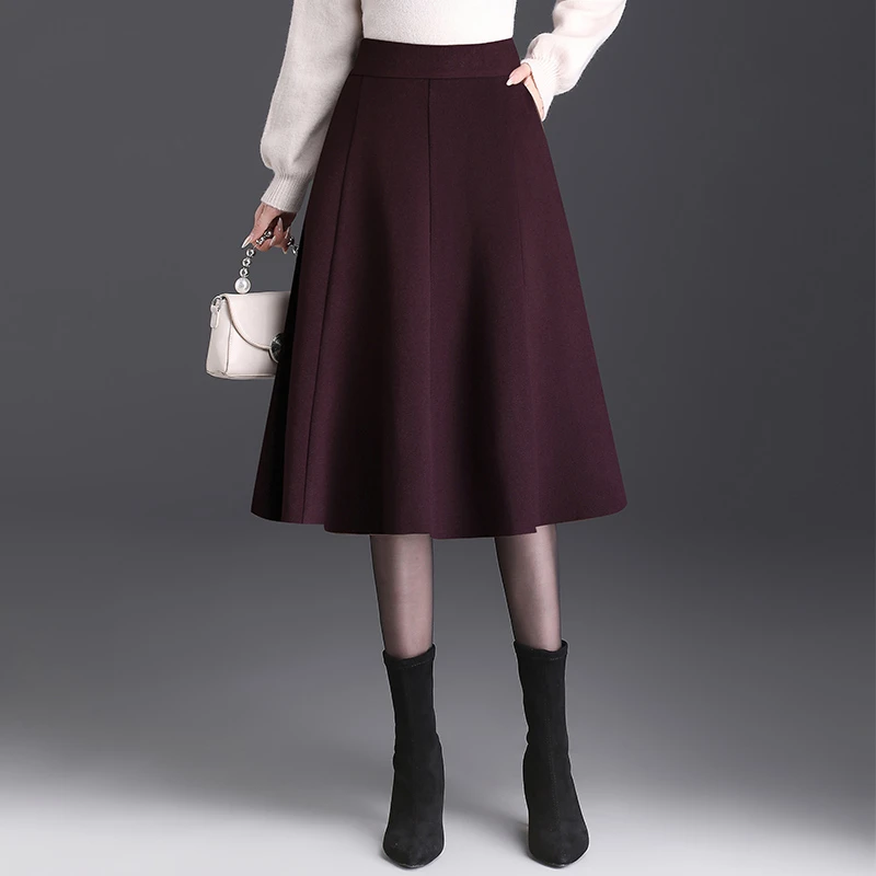 小个子毛呢半身裙大摆裙女秋冬高腰中长款垂感百搭A字伞裙中长裙