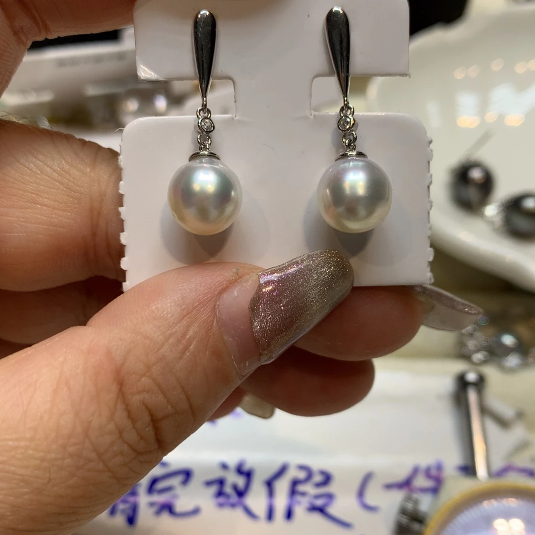 银S925镶嵌海水珍珠耳饰