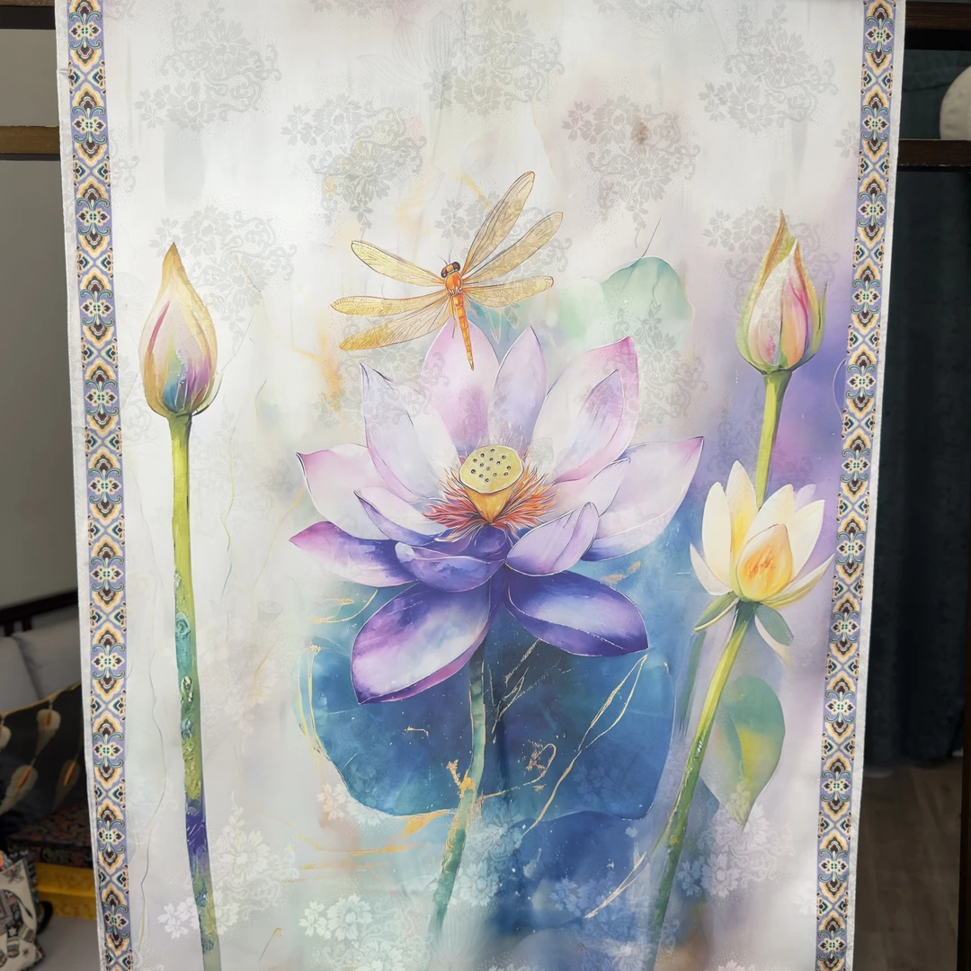 【C70-49 荷塘悦色】180*70花萝丝巾白色女士中国风百搭双面时尚