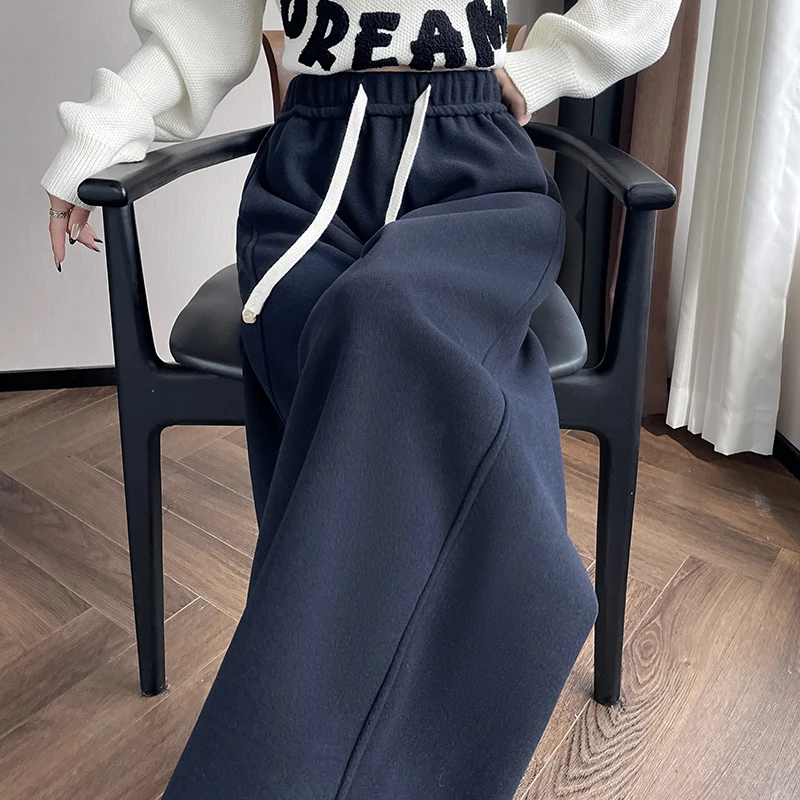 高腰窄版弯刀裤阔腿裤女2025秋冬新款加绒糯米裤休拖地裤女L0959