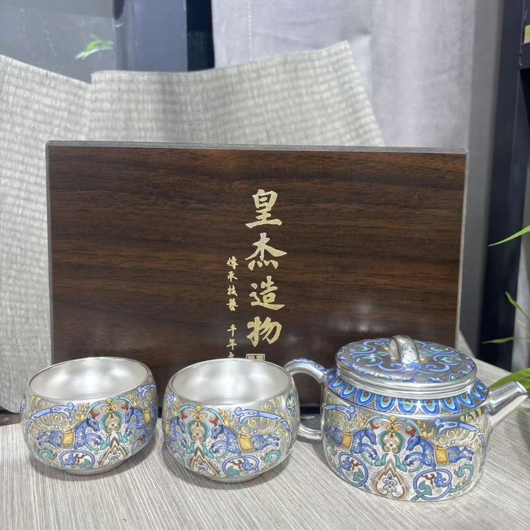 马到成功鎏银茶壶6243