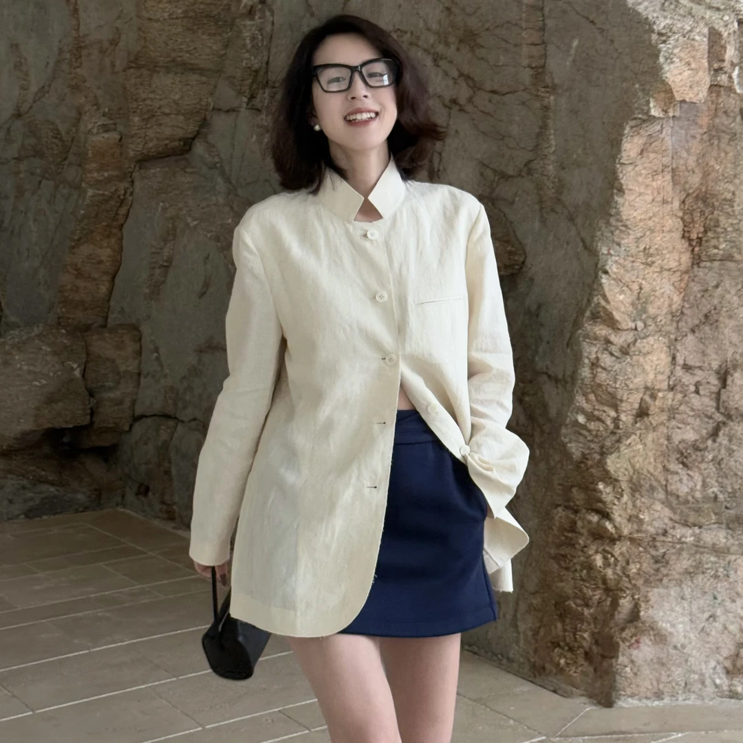 IMLINCONTE设计LUCCA汉麻亚麻立领外套PT52WT351