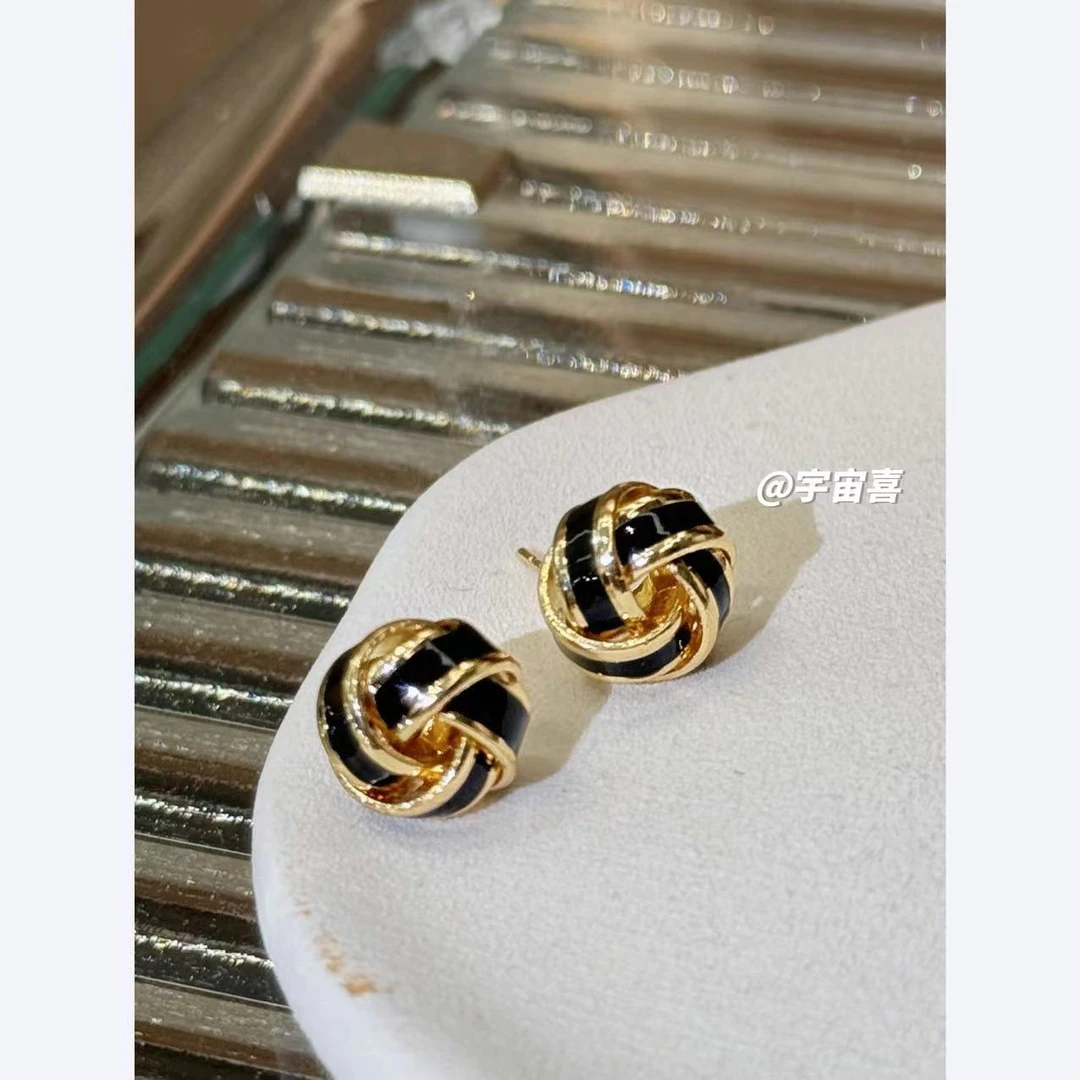 铜合金珐琅耳饰 E3-063【珐琅黑扭结耳钉黑金配色】