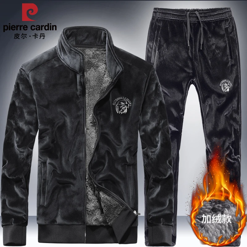 皮尔卡丹金丝绒套装男装秋冬季款爆款2025新款休闲运动家居服外套