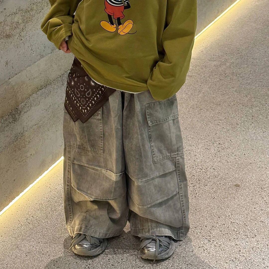 男童裤子2025秋季新款儿童百搭宽松休闲复古设计感牛仔长裤韩版潮