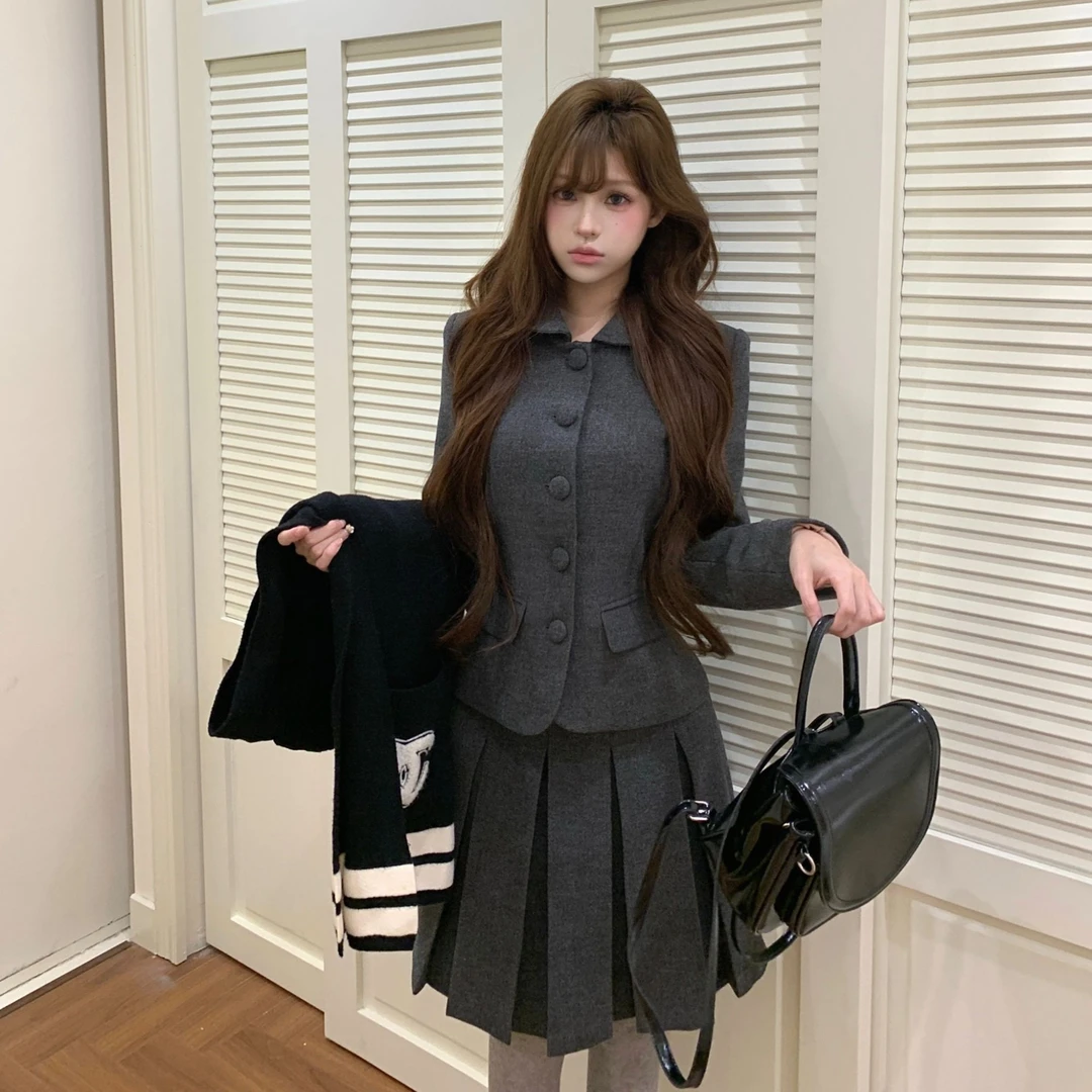 休闲复古套装显瘦气质2025女秋季通勤长袖外套半身裙两件套