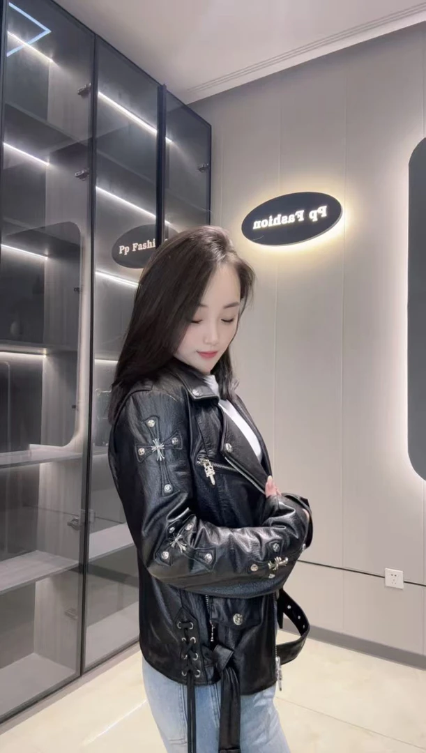 丽西娅娜121羊皮设计师款机车风女装