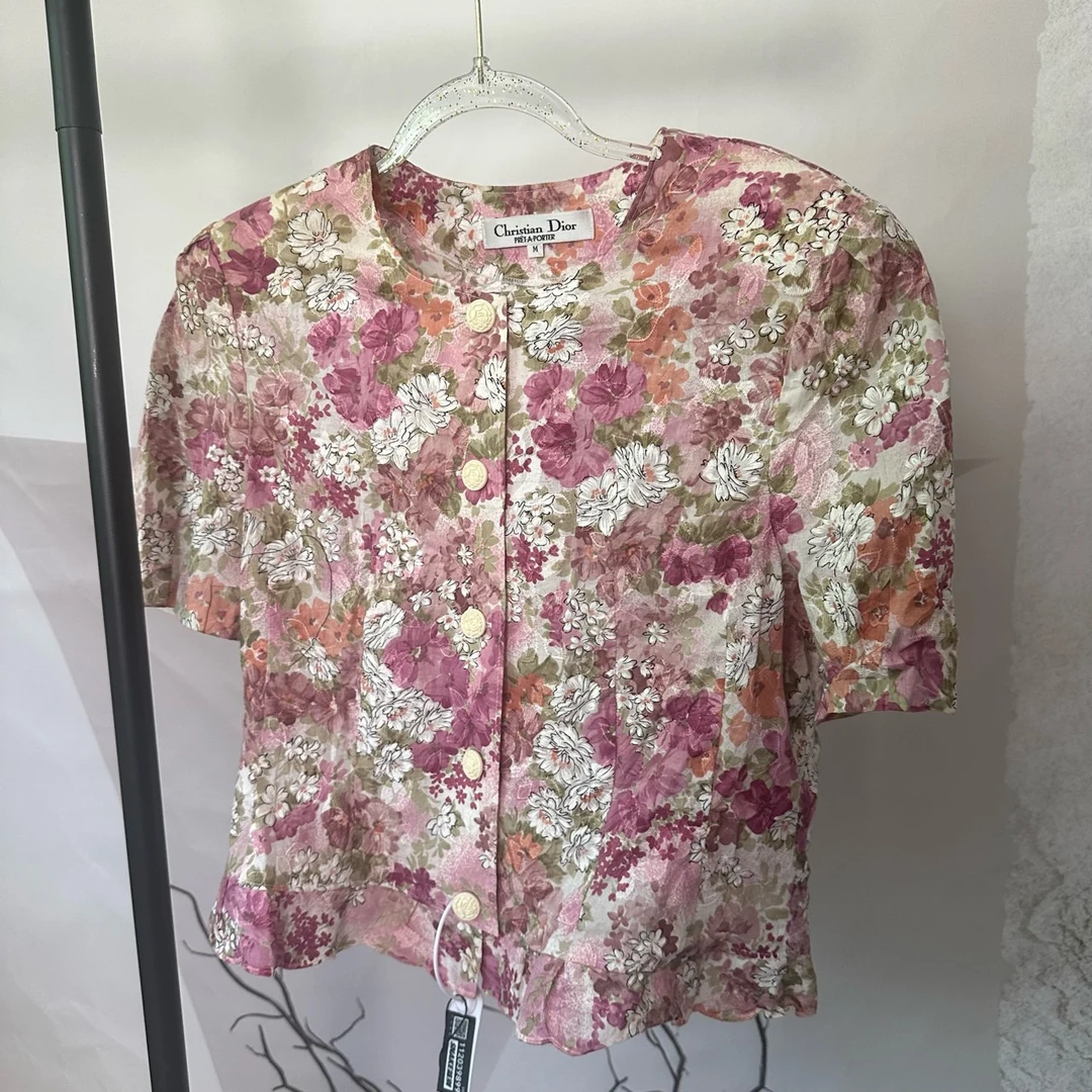 95新 DIOR/迪奥 葡萄籽奢潮/花卉短袖衬衫/M码