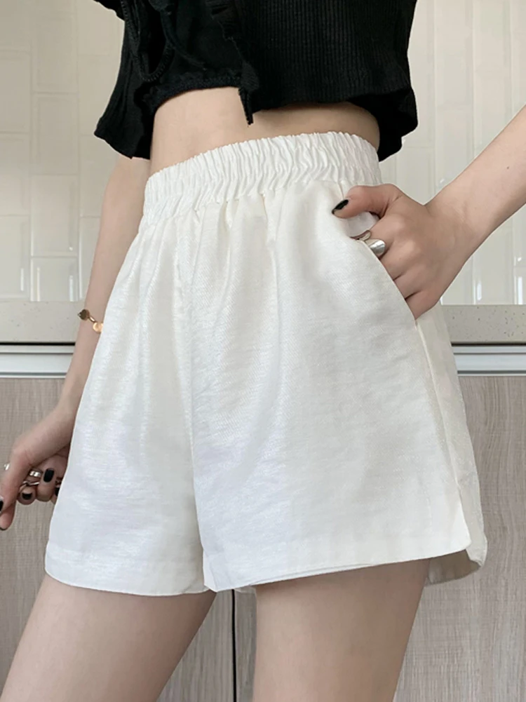 韩版a字休闲白色短裤高腰显瘦阔腿裤带内衬百搭热裤外穿女款夏季